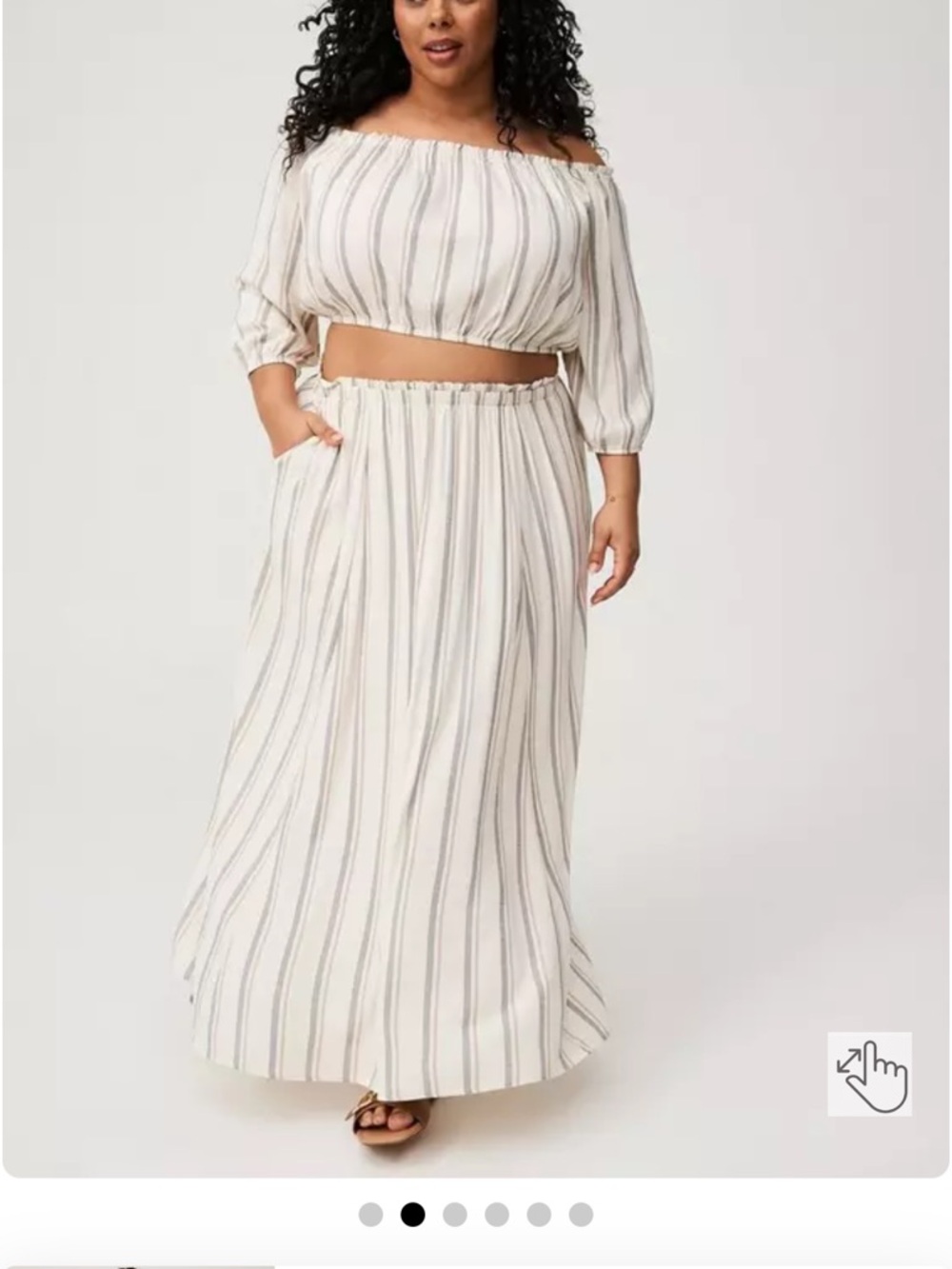Cream Striped Off-Shoulder Top and Matching Skirt Set